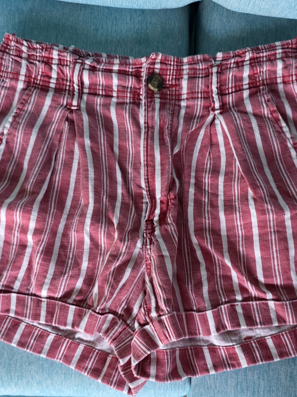 American Eagle Outfitters Red and White Striped High Waist Shorts